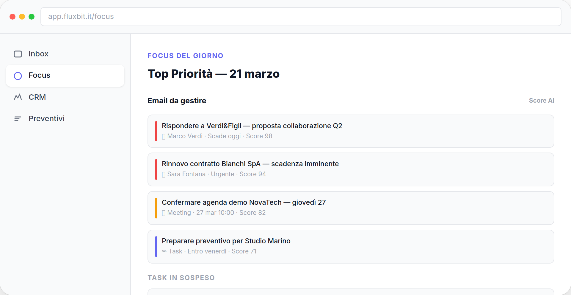Fluxbit Focus Mode — top priorità del giorno
